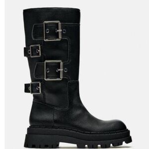 Zara Black Combat Boots with Buckle Detail
